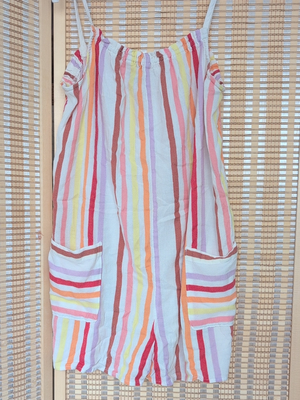 aerie Pastel Multi-Stripe Romper in Pink, Yellow, Peach